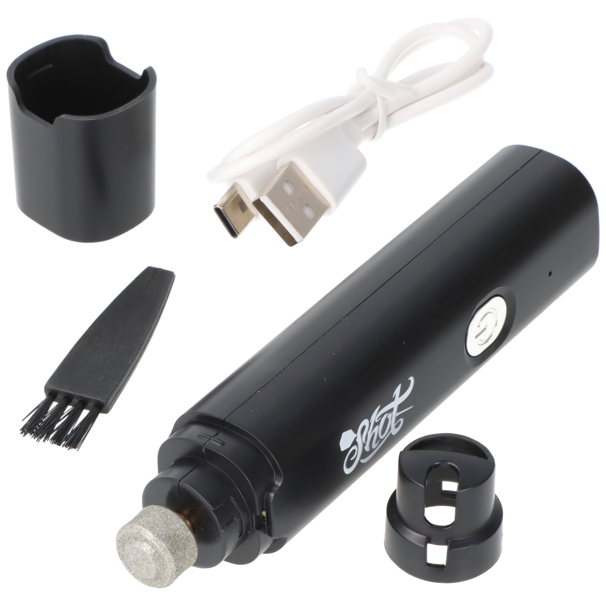 Dartspitzenschärfer mit Motor, schwarz, mit Akku, mit USB-C 1 Dartspitzenschärfer mit Motor